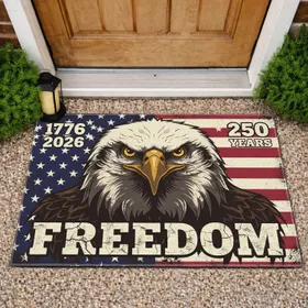 Bald Eagle American Flag 1776-2026 - USA 250th Anniversary Distressed Freedom Art Doormat