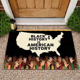 Black History Is American History USA Map Silhouette Diverse Hands Patriotic Heritage Doormat