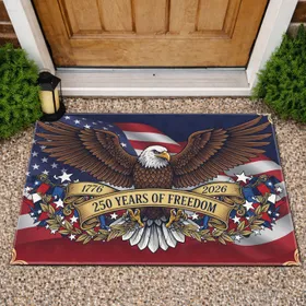 Bald Eagle American Flag 1776-2026 - USA 250 Years of Freedom Independence Day Doormat