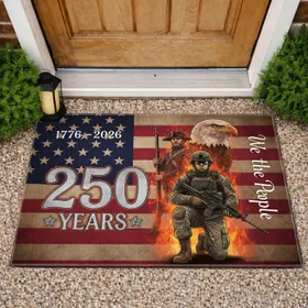 Soldier Minuteman Eagle Distressed American Flag 250th Anniversary (1776-2026) We The People Doormat