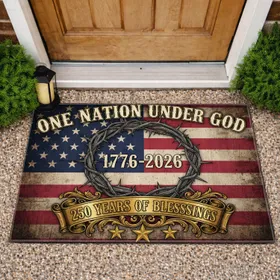 Distressed American Flag 1776-2026 Crown Thorns One Nation Under God 250th Anniversary Doormat