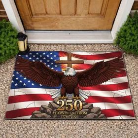 Bald Eagle American Flag Cross 1776-2026 - USA 250th Anniversary Patriotic Gift Doormat