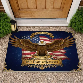 Bald Eagle American Flag 1776-2026 "One Nation Under God" - USA 250th Anniversary Doormat