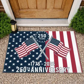 Crossed American Flags 250 Years 1776-2026 - USA 250th Anniversary Patriotic Heritage Doormat