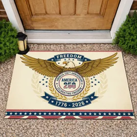 AMERICA 250 Bald Eagle 1776-2026 Freedom Scroll - USA Anniversary Celebration Doormat