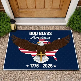 Bald Eagle American Flag 1776-2026 Cross - USA 250th Anniversary Independence Day Doormat