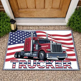 Patriotic Semi-Truck American Flag TRUCKER - USA 250th Anniversary 1776-2026 Celebration Doormat