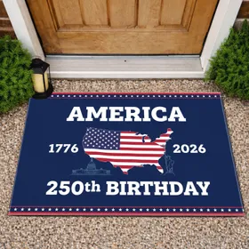 USA Flag Map 1776-2026 - America's 250th Birthday Capitol Liberty Patriotic Art Doormat