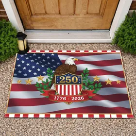 Bald Eagle American Flag 1776-2026 Shield - USA 250th Anniversary Independence Day Doormat