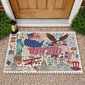 USA 250 Patriotic Collage - Eagle Flag Liberty Bell 250th Anniversary 1776-2026 Doormat