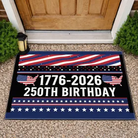 1776-2026 250th Birthday USA Map Flag Stars & Stripes National Pride Celebration Doormat