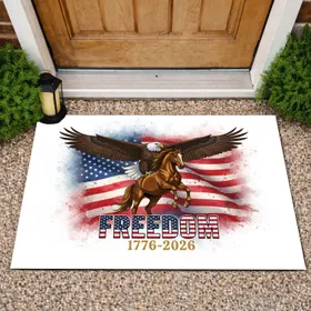 Bald Eagle American Flag Horse FREEDOM 1776-2026 - USA 250th Anniversary Celebration Doormat