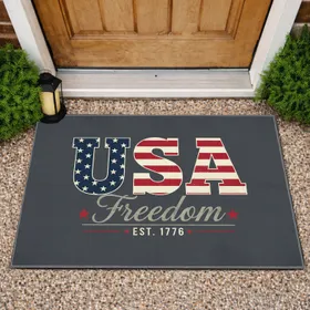 Distressed USA Flag Text Freedom 1776 - American 250th Anniversary Independence Day Doormat