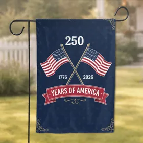 Crossed American Flags 250th Anniversary 1776-2026 Years of America Patriotic Art Garden Flag