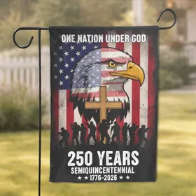Bald Eagle Flag Military Cross 1776-2026 - USA 250th Anniversary One Nation Under God Garden Flag