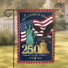 United States 250th Anniversary Flag - Statue of Liberty Liberty Bell Eagle 1776-2026 Garden Flag