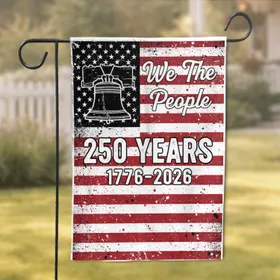 Distressed American Flag Liberty Bell We The People 250th Anniversary 1776-2026 Garden Flag