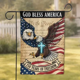 Bald Eagle American Flag Cross 1776-2026 - USA 250th Anniversary God Bless America Garden Flag