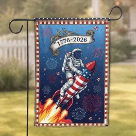Astronaut Rocket 250th Anniversary Flag - USA 1776-2026 Patriotic Celebration Garden Flag