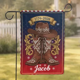 Rustic Cowboy Boots & Hat 1776-2026 - USA 250th Anniversary Patriotic for Cowboys Garden Flag