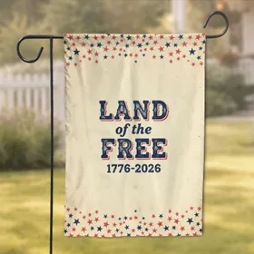 Land of the Free 1776-2026 Vintage Typography - USA 250th Anniversary Patriotic Design Garden Flag