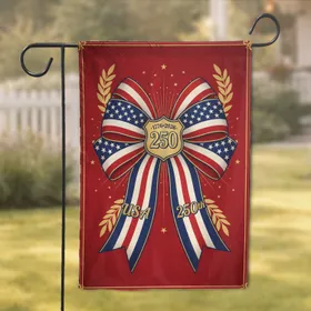 USA 250th Anniversary Patriotic Bow Gold Shield 1776-2026 - Independence Day Gift for Veterans Garden Flag
