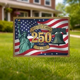 Statue of Liberty Liberty Bell American Flag 250 - USA 250th Anniversary 1776-2026 Yard Sign