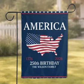 America Map Flag 250th Birthday Celebration - USA Patriotic 1776-2026 Anniversary Garden Flag
