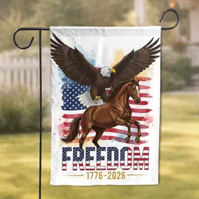 Bald Eagle American Flag Horse Freedom 1776-2026 - USA 250th Anniversary Gift for Veterans Garden Flag
