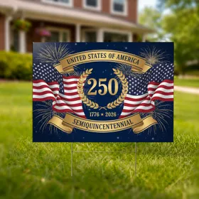 Gold 250 Emblem Patriotic American Flags - USA 250th Anniversary 1776-2026 Yard Sign