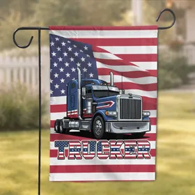 Semi Truck American Flag TRUCKER 1776-2026 - USA 250th Anniversary Gift for Truckers Garden Flag