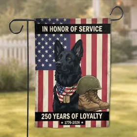 Black Dog American Flag - USA 250th Anniversary 1776-2026 Military Service Loyalty Garden Flag