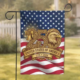 Bald Eagle 250 Emblem, Liberty Bell American Flag - USA 250th Anniversary (1776-2026) Garden Flag