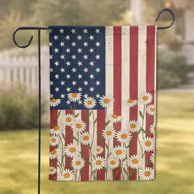 Distressed American Flag Daisies 1776-2026 - USA 250th Anniversary Patriotic Portrait Garden Flag