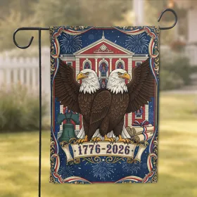 Patriotic Bald Eagle Liberty Bell 1776-2026 - USA 250th Anniversary Independence Day Gift Garden Flag