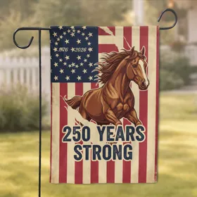 Betsy Ross Flag & Chestnut Horse - USA 250th Anniversary 1776-2026 Patriotic Art for Dads Garden Flag