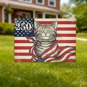 Patriotic Cat American Flag 250th Anniversary Paw Print 1776-2026 - Cat Lover Gift Yard Sign