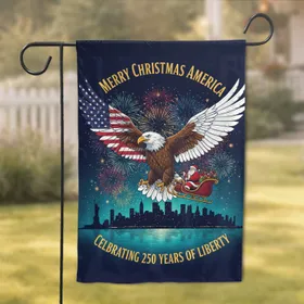 Bald Eagle Santa American Flag NYC - USA 250th Anniversary Christmas Patriotic Celebration Garden Flag
