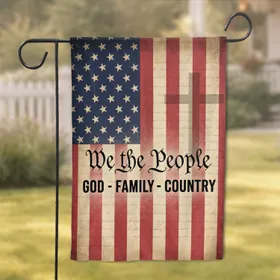 We The People God Family Country Distressed USA Flag 1776-2026 - Patriotic 250th Anniversary Garden Flag