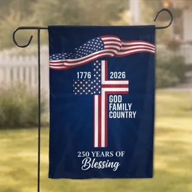 American Flag Cross 1776-2026 - USA 250th Anniversary GOD FAMILY COUNTRY Blessing Garden Flag