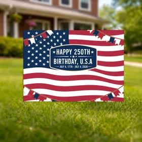 Patriotic American Flag Bunting - Happy 250th Birthday USA 1776-2026 Independence Day Yard Sign