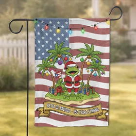 Coqui Frog Santa Puerto Rico Flag, American Flag 1776-2026 - Fiesta Navidad 250th Garden Flag