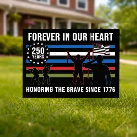 Black Flag Patriotic Silhouettes 1776 - USA 250th Anniversary Military Veteran Tribute Gift Yard Sign