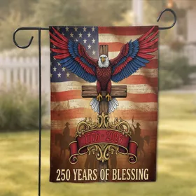 Bald Eagle American Flag Cross 1776-2026 - USA 250th Patriotic Blessing Garden Flag
