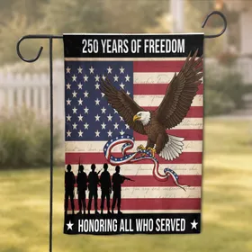 250 Years of Freedom Flag - Bald Eagle Military Soldiers 1776-2026 Honoring Veterans Garden Flag