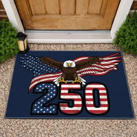 Bald Eagle American Flag 250 Numbers - USA 250th Anniversary 1776-2026 Celebration Doormat