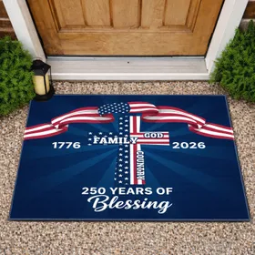 Patriotic Cross Flag GOD FAMILY COUNTRY 1776-2026 - USA 250 Years of Blessing Doormat