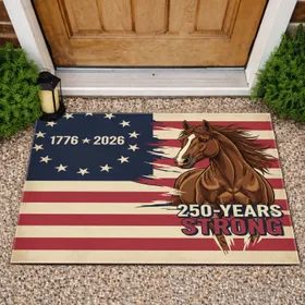 Betsy Ross Flag Brown Horse 1776-2026 Patriotic 250th Anniversary Celebration Doormat