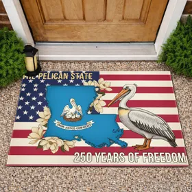 Louisiana Pelican State Flag Magnolia - 250 Years of Freedom 1776-2026 Anniversary Doormat