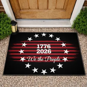 We the People 1776-2026 Thirteen Stars Distressed Stripes - American 250th Anniversary Doormat